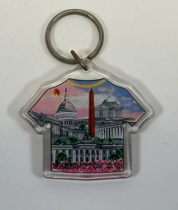 Washington DC T Shirt Shaped Souvenir Keychain Capitol Monument Acrylic - Afbeelding 1 van 3