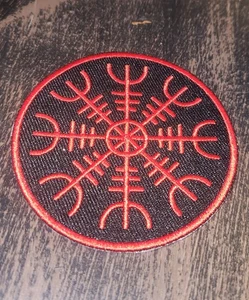 Viking Compass Rune Iron On Patch Red And Black - Picture 1 of 2