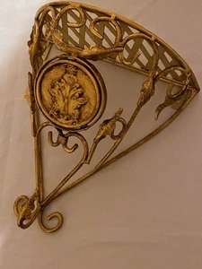 Vintage Metal Scroll Gold Wall Sconce Shelf Half Round Hollywood Regency Large - Picture 1 of 11