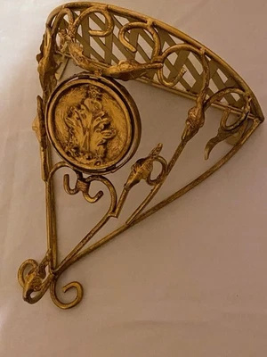Vintage Metal Scroll Gold Wall Sconce Shelf Half Round Hollywood Regency Large - Image 1 of 4