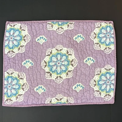 Pottery Barn Kids Brooklyn Quilted Standard Sham Purple Aqua Floral 100% Cotton - Image 1 of 4