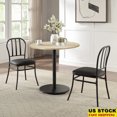 3 Piece Indoor Bistro Set Wood Table Top 2 Black Chairs Dining Furniture New - Image 1 of 4