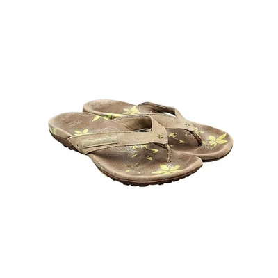 ABEO Women's Size 8 US Florette Beige Lime Floral Leather Vibram Thong Sandals - Image 1 of 4