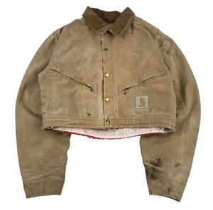 Vintage 80s Distressed Carhartt Cropped Detroit Jacket Snap Button Medium 21x19 - Picture 1 of 21