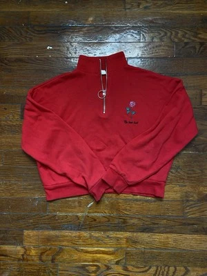 Embroidered rose quarter zip red sweatshirt - Image 1 of 3