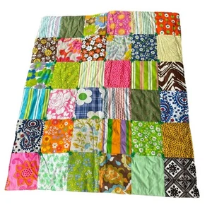 Boho Hippie Patchwork Quilt Lap Blanket 35x41" Flowers Green Pink Cottage Core - Picture 1 of 10