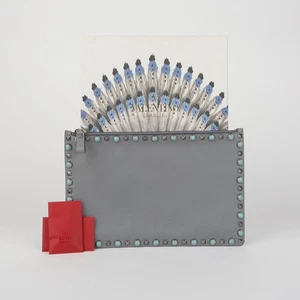 Valentino Gray Leather Rockstud Thequize Clutch Bag 0269 36403073 - Foto 1 di 15