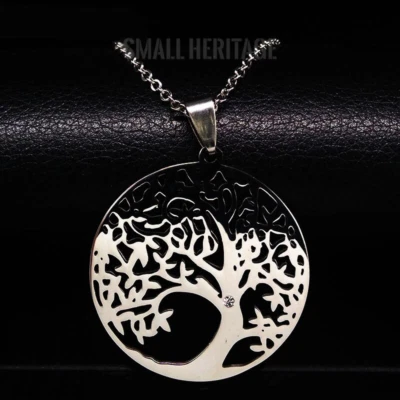 Collar de cadena de acero inoxidable árbol de la vida colgante de piedra de cristal plata oro Foto 1 de 4