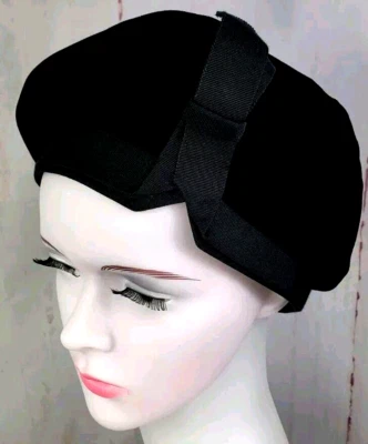 Boné boina desleixado vintage Union preto veludo fita chapéus unidos Millinery MED - Imagem 1 de 4