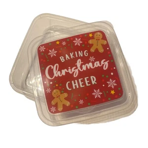Christmas Themed Square Plastic Container 10" Gingerbread Cookies Container New - Picture 1 of 3