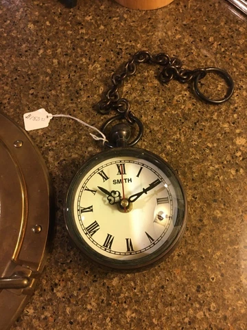 Smith antique brass pocket watch clock 2" thick 5" wide with fisheye lens-1940 Cover