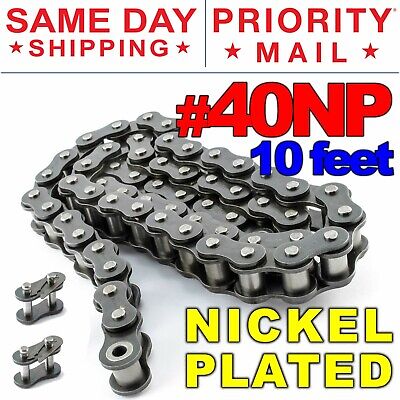 #40NP Nickel Plated Roller Chain X 10 Feet - Anti-Corrosion + 2 Connecting Link  • 24.95$