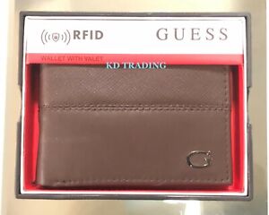 GUESS 220067 Genuine Leather BILLFOLD Wallet w/ Valet RFID Protection ~ BROWN