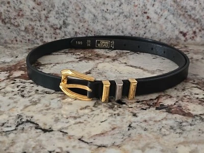 #15 Cinturón Gianni Versace Años 90 Cuero Negro Tono Dorado/Plateado Hebilla Talla 36 Foto 1 de 4