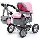 Trendy Pram Stroller for Toy Baby Dolls, Boys & girls, Grey/Pink, Children 3+