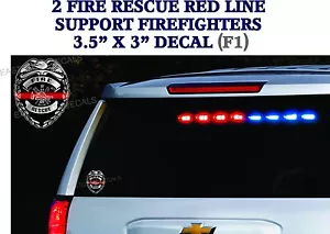 2 decals - Support FIREFIGHTERS Thin RED Line Fire Dept DECAL Sticker Rescue - Picture 1 of 1