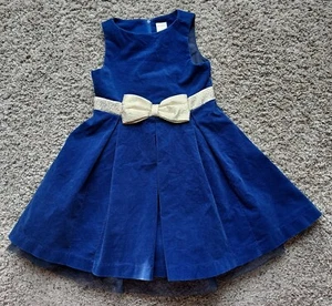 Gymboree Size 6 Blue Velvet Dress with Gold Bow Holiday - Picture 1 of 7