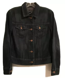 New Gap Dark Denim Jacket Women XSmall Blue Jean Cotton Stretch Dark Wash U42 - Picture 1 of 11