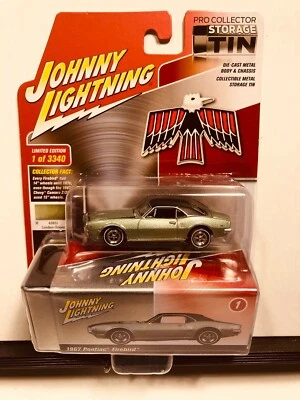 1/64 JOHNNY LIGHTNING STORAGE TIN 1967 PONTIAC FIREBIRD LINDEN GREEN - Image 1 of 2