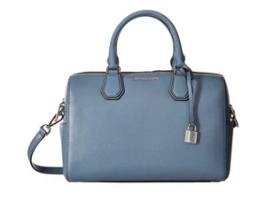 Borsone Michael Kors Mercer vera pelle colore denim argento ferramenta media - Foto 1 di 12