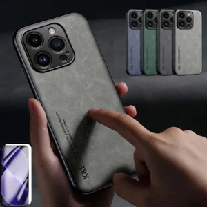 Handy Hülle für iPhone 14 15 16 Plus Pro Max Kunstleder Schutz Case 9H Hartglas - Bild 1 von 18