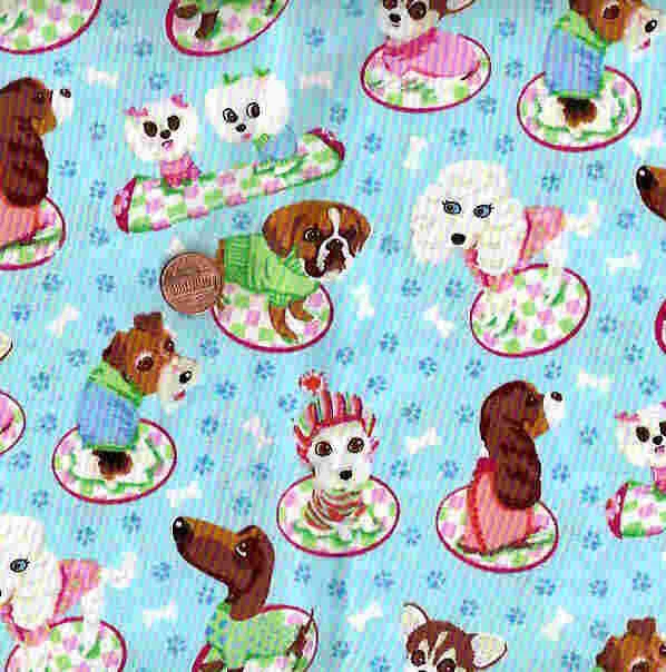 Irresistible Pups blue cute dogs Michael Miller 18 inch piece fabric - Image 1 of 1