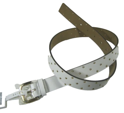 Cinturón de cuero genuino para mujer MICHAEL KORS MK blanco con hebilla dorada grande nuevo con etiquetas $78 Foto 1 de 3