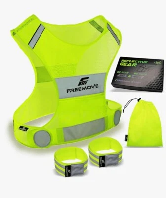 FREEMOVE Reflective Vest Running Gear + 2 Bands & Bag/Ultralight & Comfy Safe... - Image 1 of 3