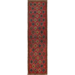 Tappeto da corridoio afgano fatto a mano 9 piedi x 2 piedi 3 pollici - geometrico rosso tradizionale - B19284 - Foto 1 di 6