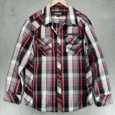 Camisa Rebel & Soul Roja Negra a Cuadros Botón Para Hombres XL Cremallera Bolsillo Abotonado Foto 1 de 4