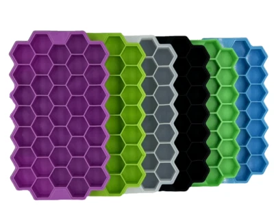 Eiswürfelform Waben Eiswürfelbehälter mit Deckel 37 Eiswürfel Ice Cube Silikon - Bild 1 von 3