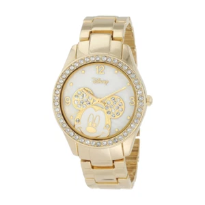 Disney MK2127 Mickey Mouse MOP Dial, Rhinestone Bezel, Gold Tone Analog Watch - Picture 1 of 2