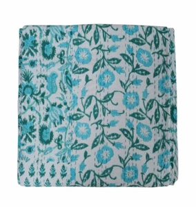 Manta reversible Art Kantha edredón doble estampado floral algodón tiro bohemio - Imagen 1 de 10