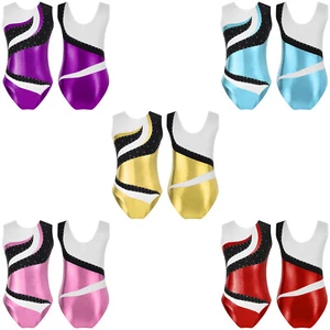 Kids Girl's Dance Leotards Shiny Bodysuit Rhinestones Jumpsuit Workout Rompers - Picture 1 of 67