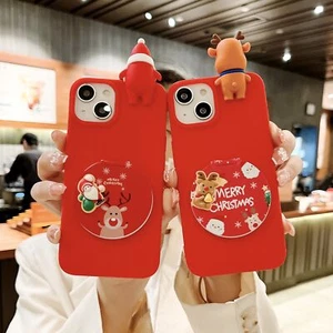 For iPhone 15 14 13 12 11 8 7 SE Christmas Santa Reindeer Phone Case with Mirror - Picture 1 of 13