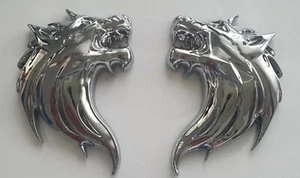  Neu Paar 3D Qualität Metall Wolf Kopf Abzeichen Auto Motorrad Aufkleber-silber - Bild 1 von 6