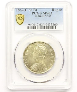 1862 BRITISH INDIA RUPEE COIN PCGS MS63 - Picture 1 of 3