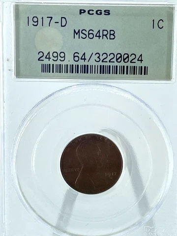 RARE----1917-D PCGS MS 64 RB Lincoln Penny OGH Cover
