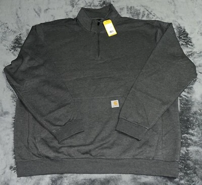 XL Carhartt Men's Loose Fit Midweight 1/4 Zip Mock-Neck Carbon Heather - Image 1 of 4