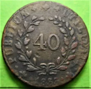 PORTUGAL, 40 Reis, 1833 ''Maria II'' MBC-, Bronce. - Foto 1 di 2