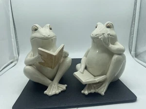 Pair Vtg Fitz & Floyd The Educated Frog Bookends Ceramic Japan Frogs Figurine 6" - Picture 1 of 18