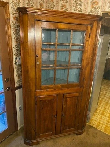 Antique 1800's Corner Cupboard Cabinet Original Cover