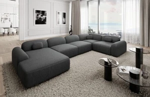Sofa Stoff Wohnlandschaft Couch Luxus Polstersofa Strukturstoff BARCELONA U Form - Bild 1 von 28