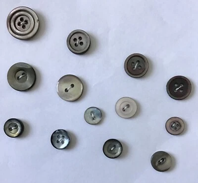 13 Mother Of Pearl Round Sew Through Buttons - Mixed Sizes & Colours - Image 1 of 4