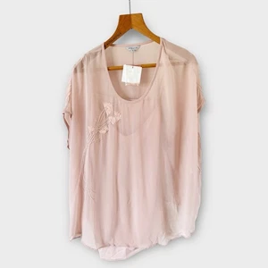 Chesca New Blouse Top Sz 3 Fit 20 Pink Silk Chiffon Lined Floral Beaded Occasion - Picture 1 of 11
