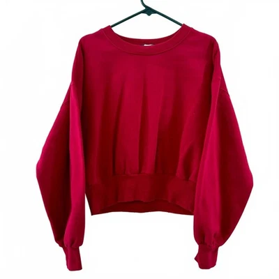 Forever 21 Red Cropped Balloon Sleeve Sweatshirt- Size Large - Image 1 of 4