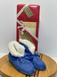 Vintage New In Box 1990 DEARFOAMS Quilted Blue Bootie Slippers Size L (8/9)! - Picture 1 of 23