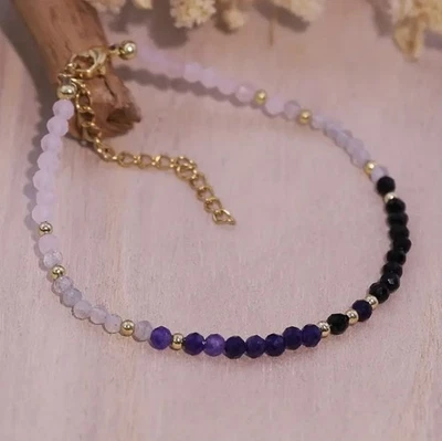 Edelstein Armband Amethyst Rosenquarz Natur Stein Perlen Kette 3mm Damen - Bild 1 von 4