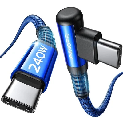 AINOPE 240W USB C to USB C Cable 10ft Right Angle Fast Charging Cord Blue - Image 1 of 4