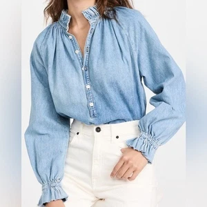 Camicetta Citizens of Humanity Iris Chambray manica lunga Anthropologie con volant S - Foto 1 di 10